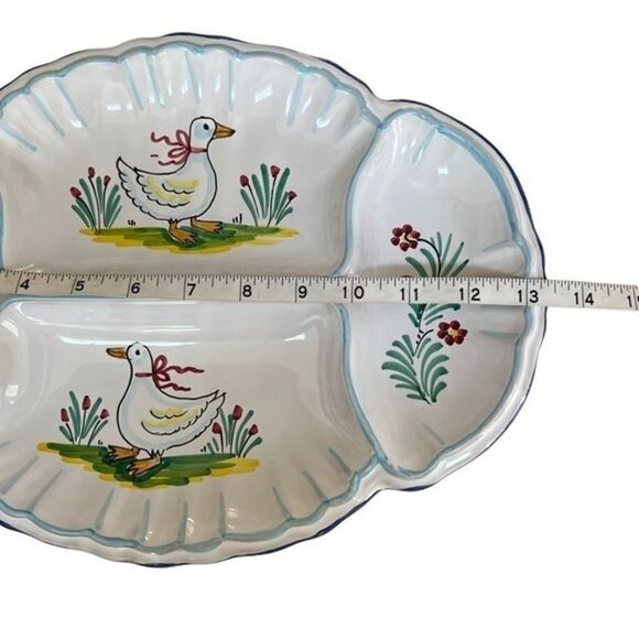 Vintage Deruta Italian Pottery Divided Serving Platter Ducks 13 X 9 1/2 - Picture 3 of 4